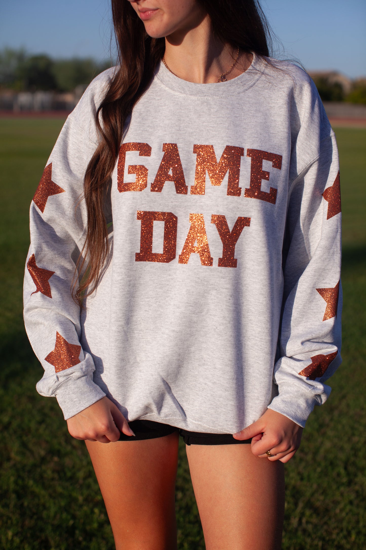 Glam girl glitter game day sweatshirt in orange