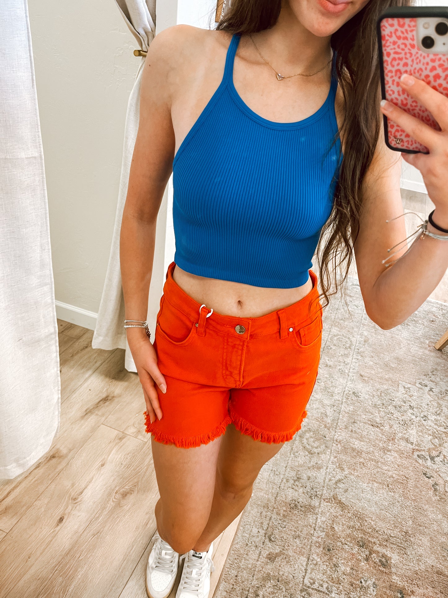 High neck ribbed tank