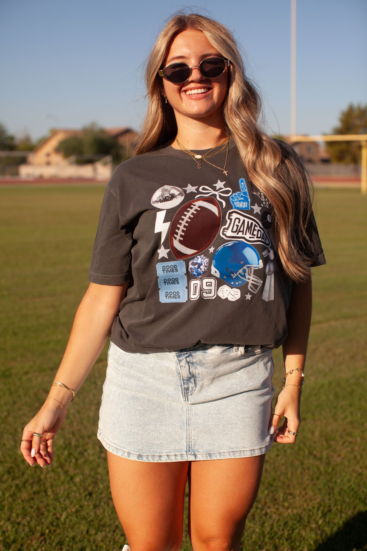 Blue football collage tee