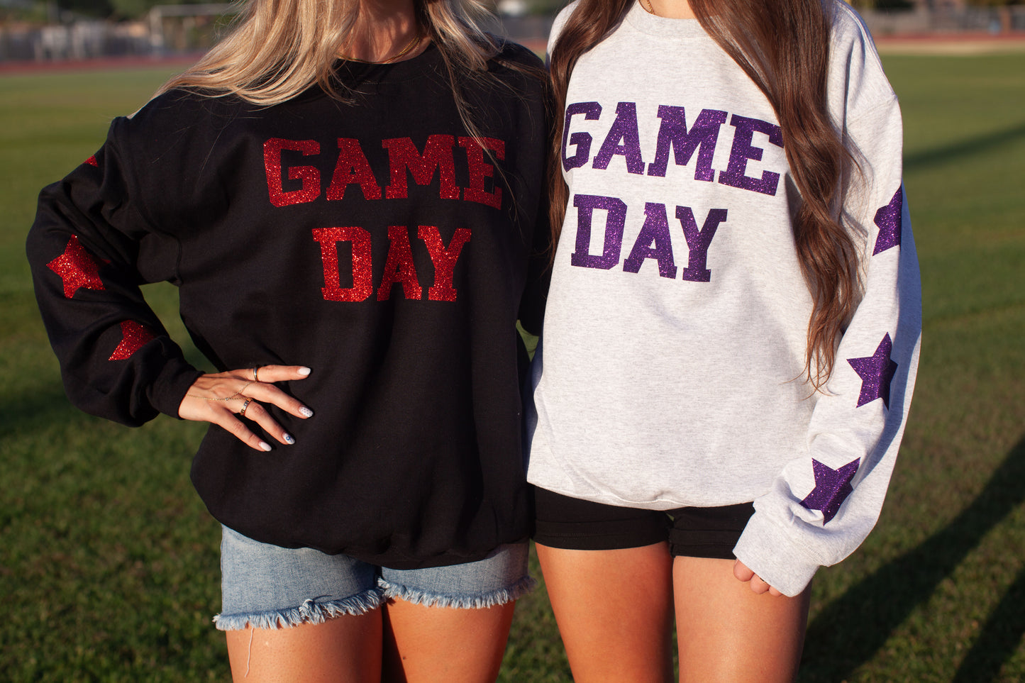 Glam girl glitter game day sweatshirt in black+red