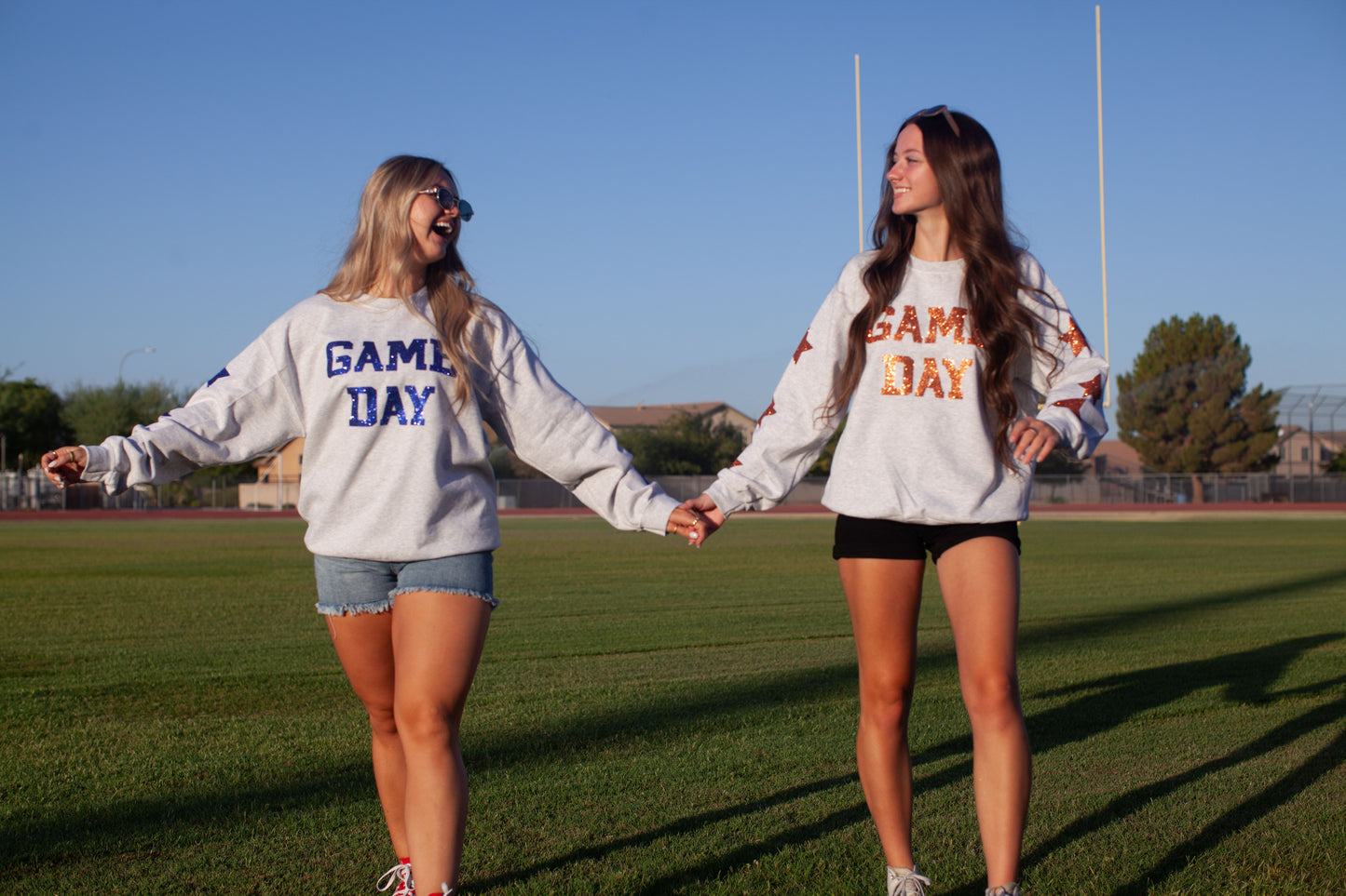 Glam girl glitter game day sweatshirt in blue