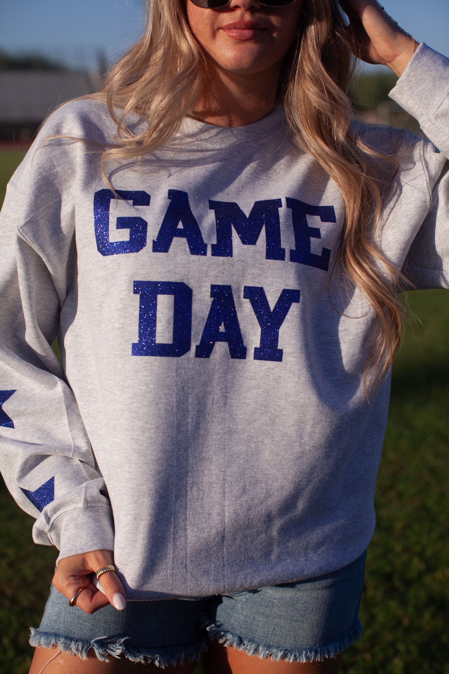 Glam girl glitter game day sweatshirt in blue