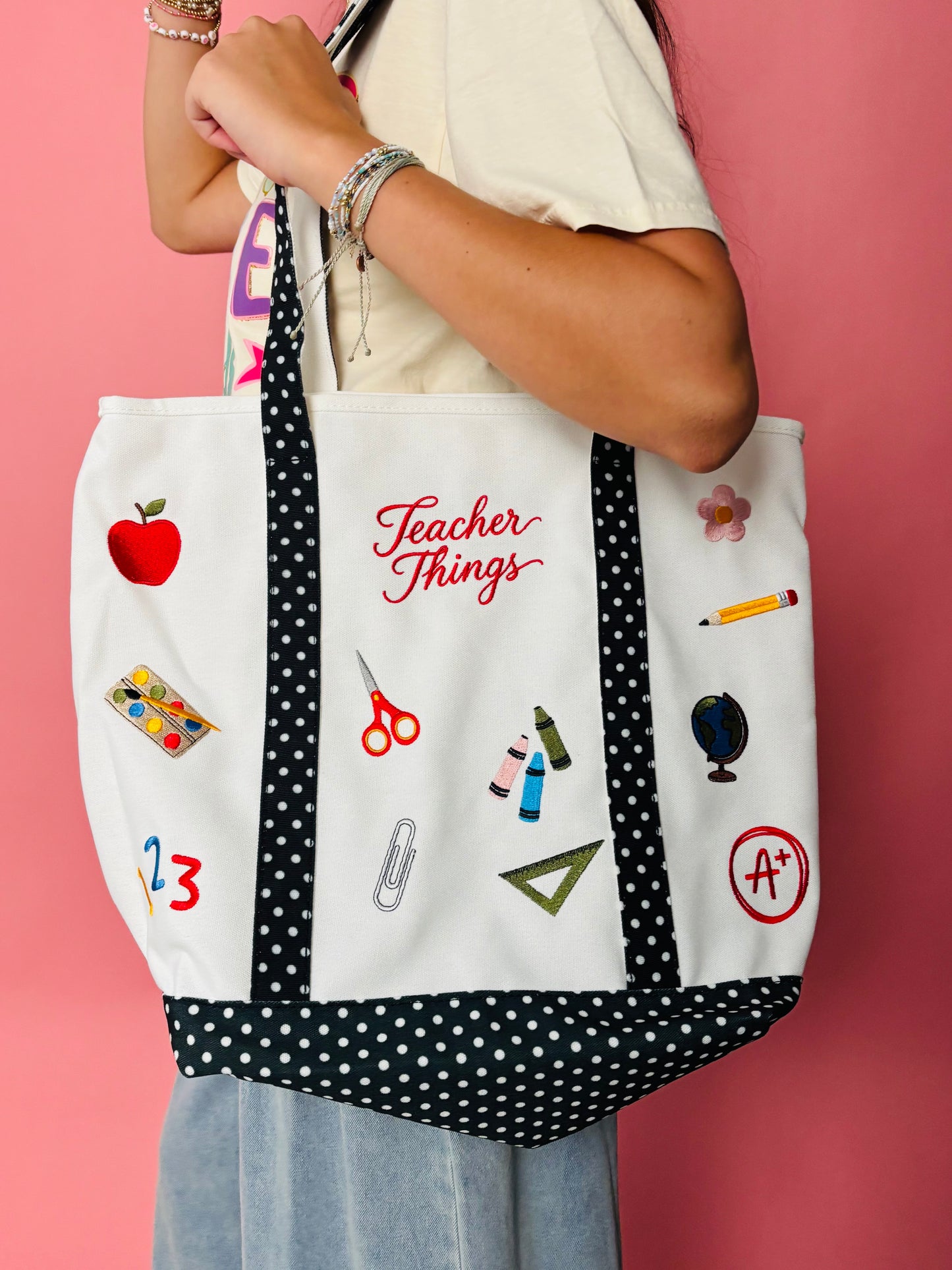 Fully embroidered teacher boat n tote