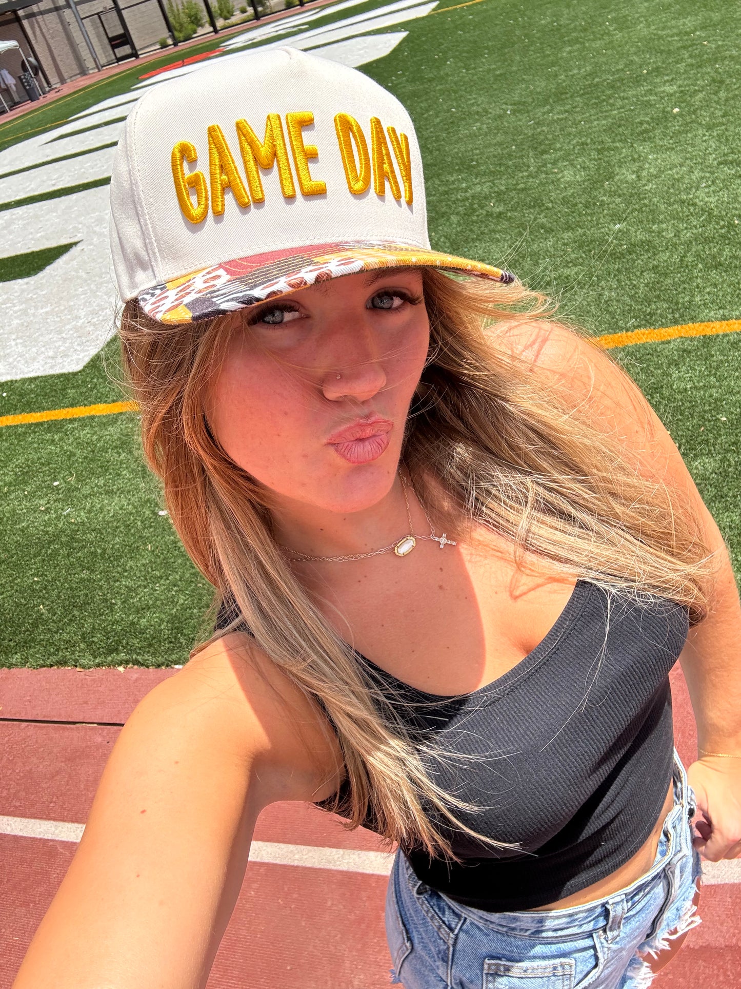 Yellow Patchwork gameday trucker hat (preorder ships 8/30)
