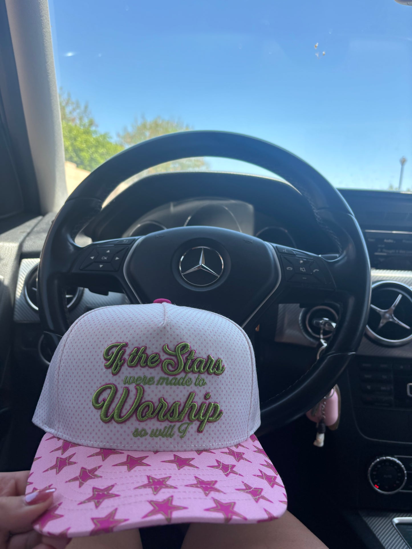 WHOLESALE PREORDER (ships 8/15) If the stars are made to worship so will I hat pink/green combo