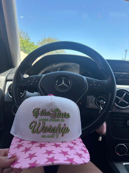 WHOLESALE PREORDER (ships 8/15) If the stars are made to worship so will I hat pink/green combo