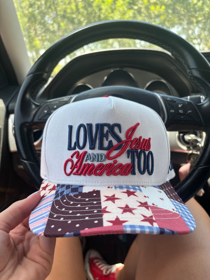 WHOLESALE PREORDER (ships to me 6/15) loves Jesus & America too hat