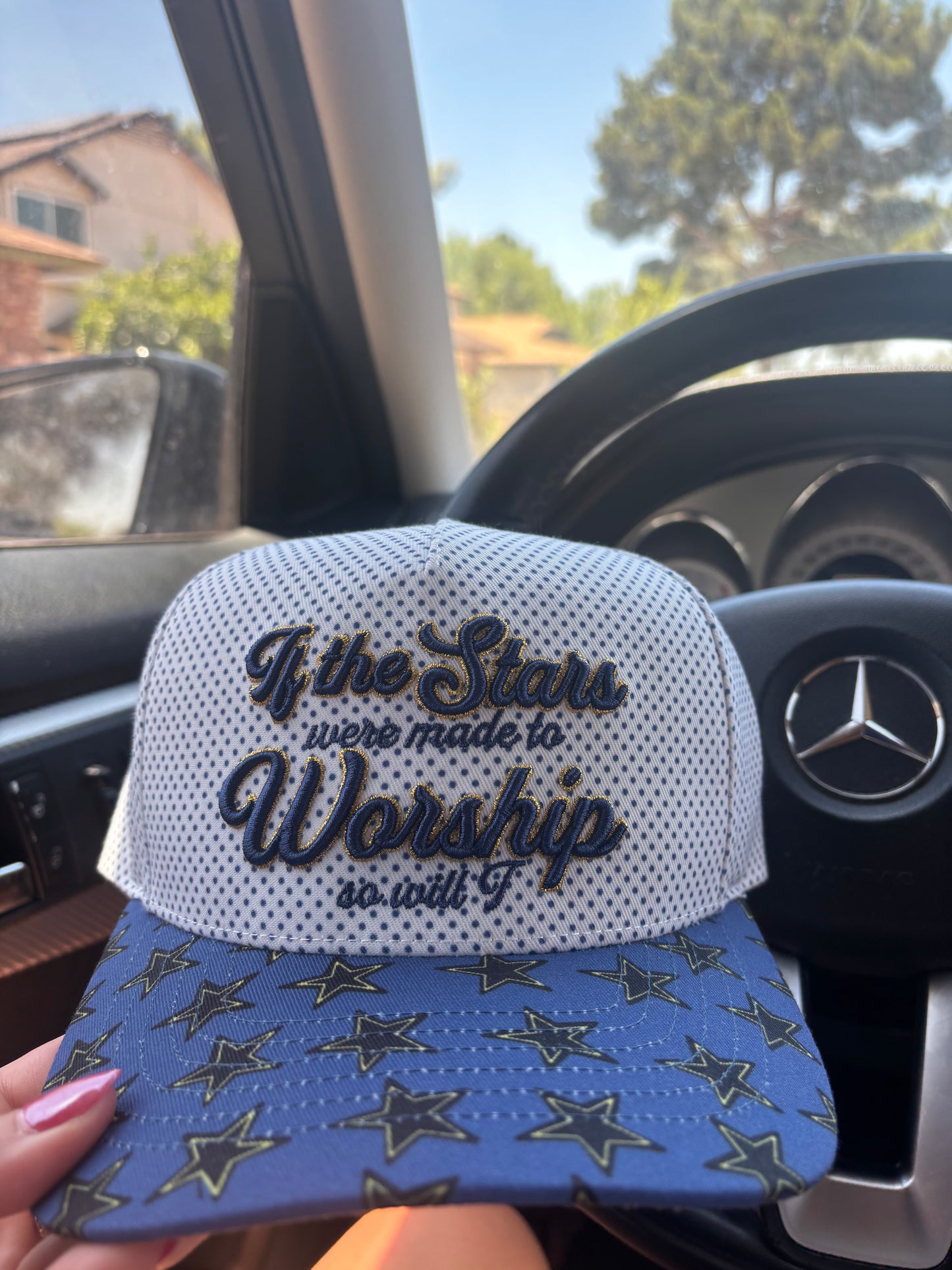 WHOLESALE PREORDER (ships 8/15) If the stars are made to worship so will I hat blue/gold combo