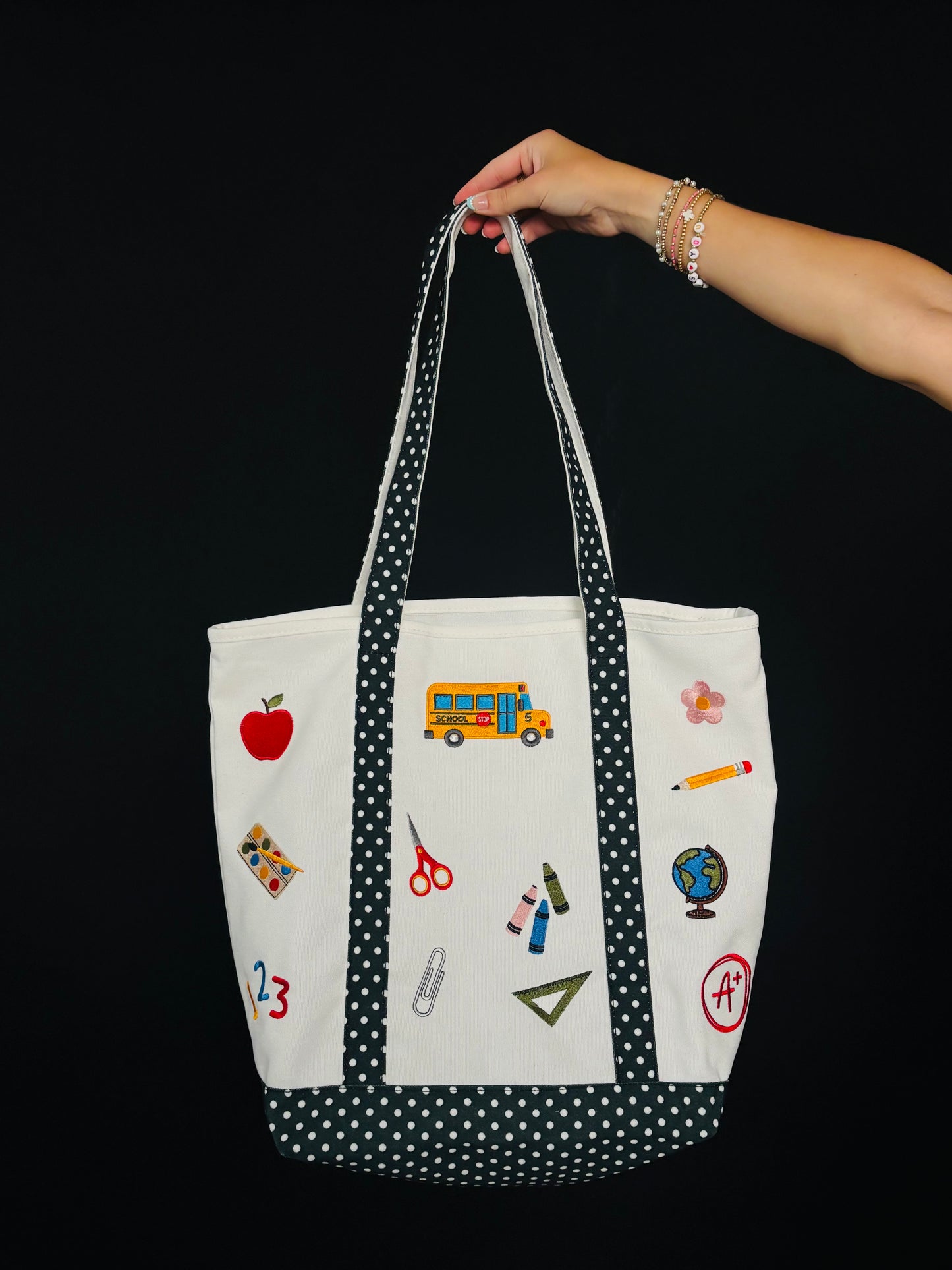 Fully embroidered teacher boat n tote