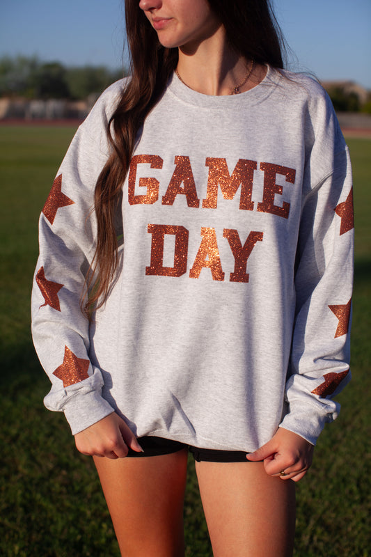 Glam girl glitter game day sweatshirt in orange