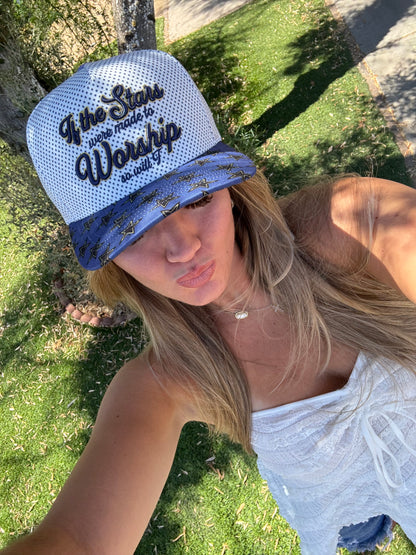 WHOLESALE PREORDER (ships 8/15) If the stars are made to worship so will I hat blue/gold combo