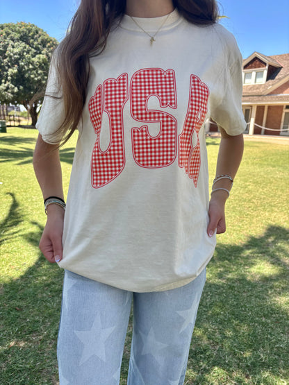 WHOLESALE gingham USA tee