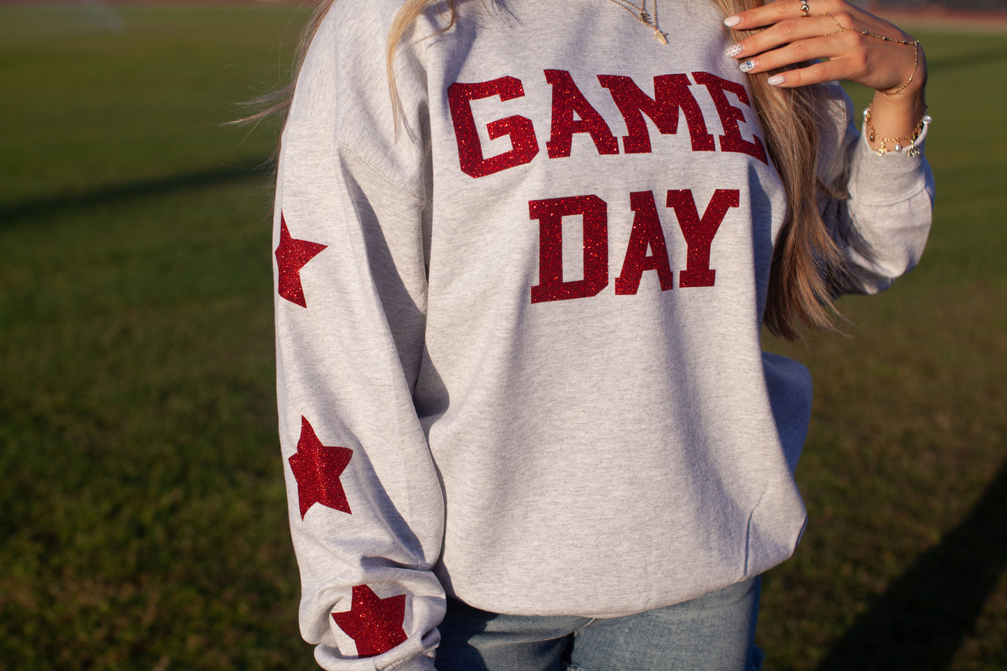 Glam girl glitter game day sweatshirt in red