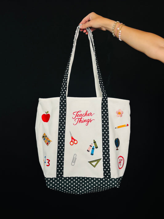 Fully embroidered teacher boat n tote