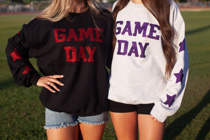 Glam girl glitter game day sweatshirt in black+red