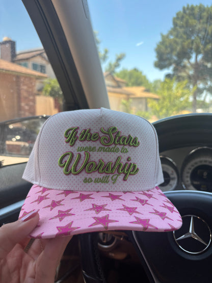 WHOLESALE PREORDER (ships 8/15) If the stars are made to worship so will I hat pink/green combo