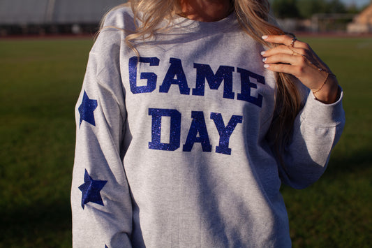 Glam girl glitter game day sweatshirt in blue