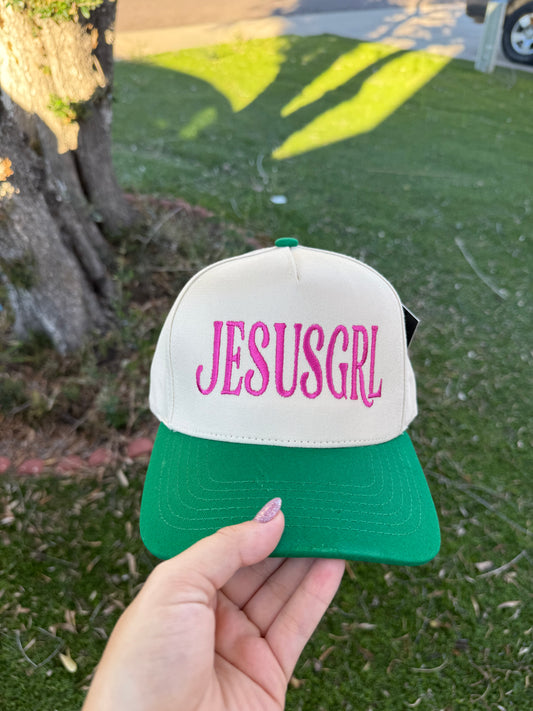 Jesus girl (green/pink) trucker hat