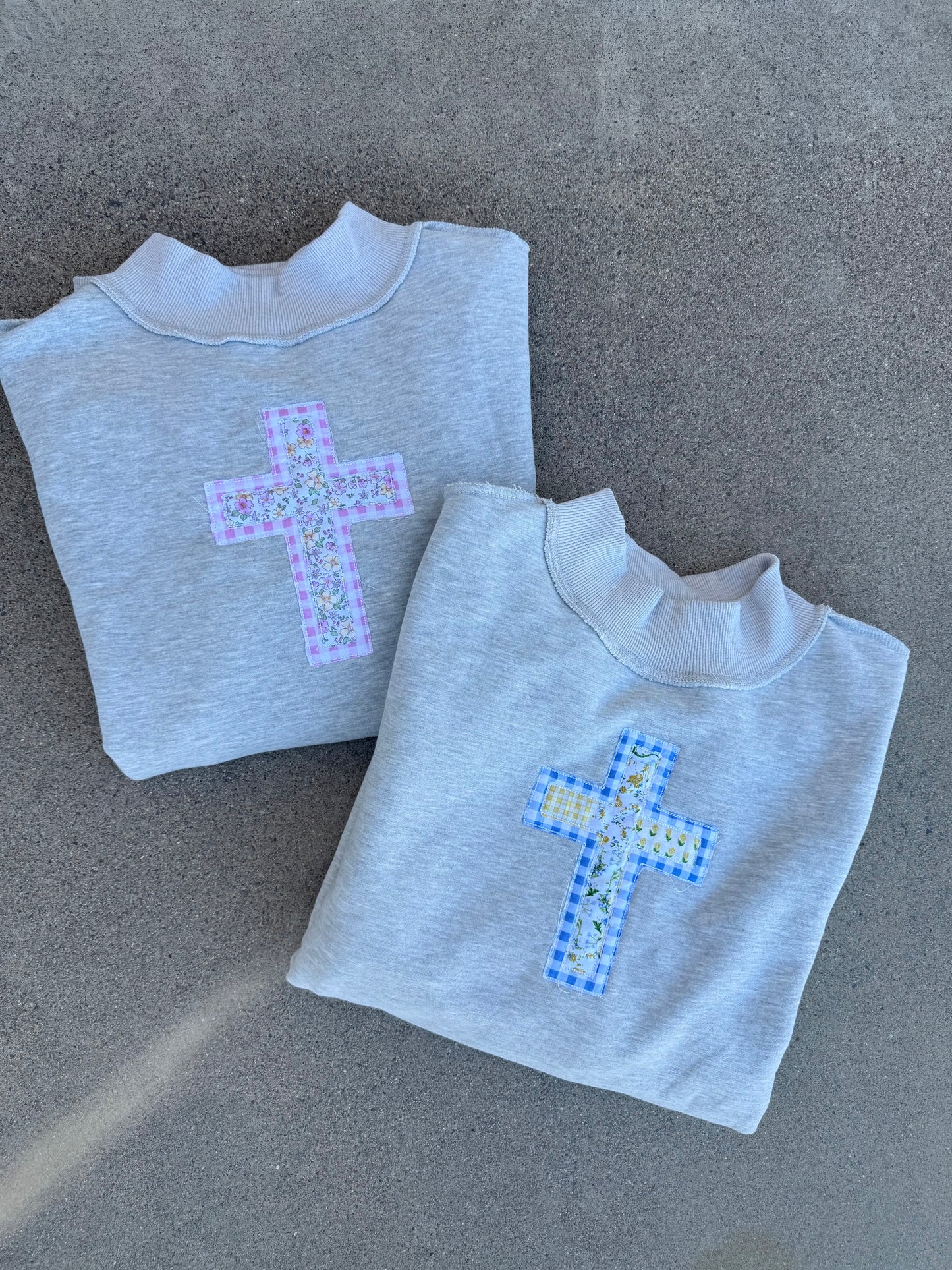 Embroidered cross mocknecks