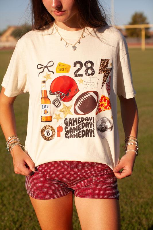 Ivory & leopard football collage tee