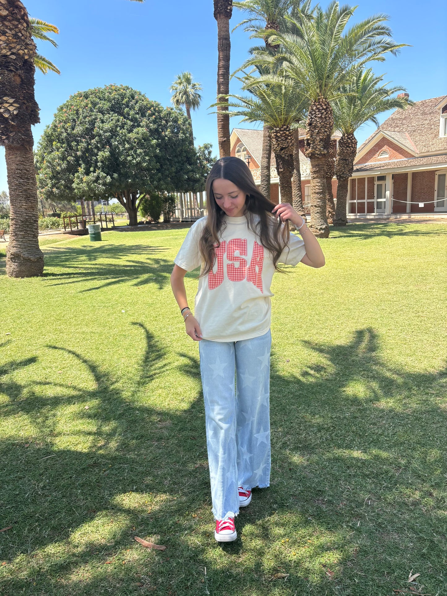 WHOLESALE gingham USA tee