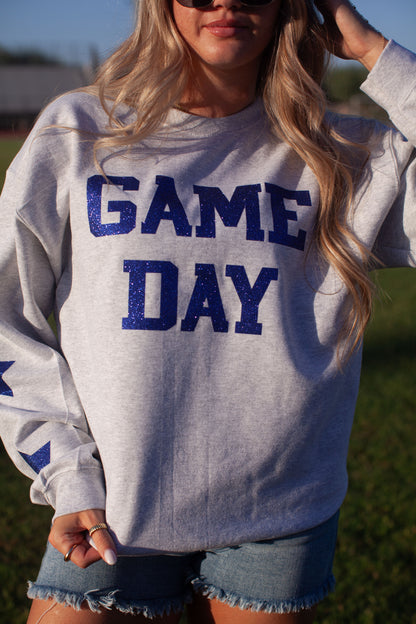 Glam girl glitter game day sweatshirt in blue