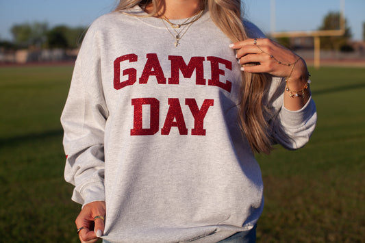 Glam girl glitter game day sweatshirt in red