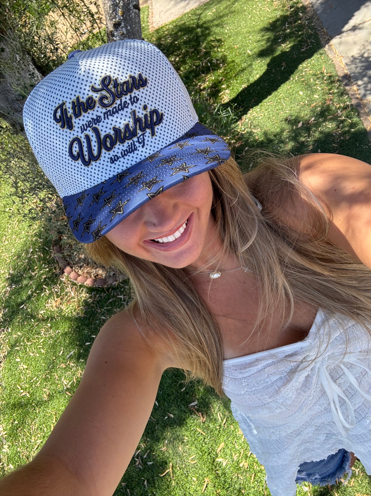WHOLESALE PREORDER (ships 8/15) If the stars are made to worship so will I hat blue/gold combo