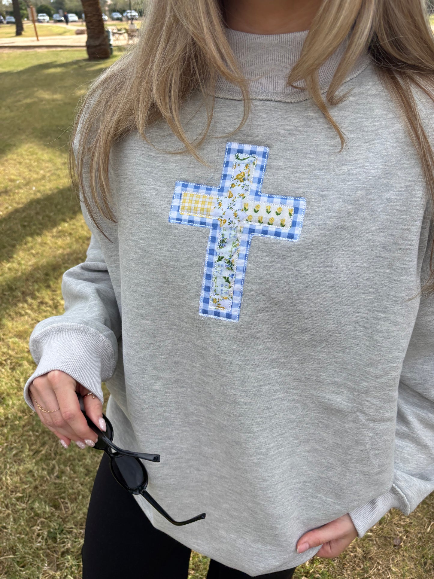 Embroidered cross mocknecks