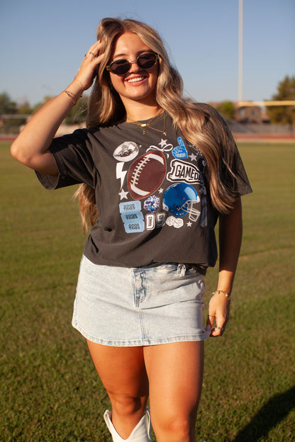 Blue football collage tee