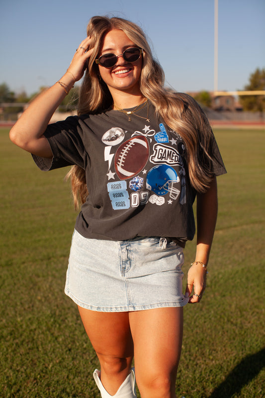 Blue football collage tee
