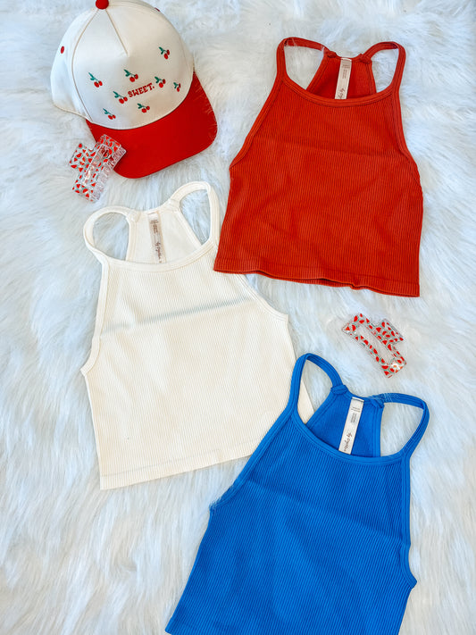 High neck ribbed tank