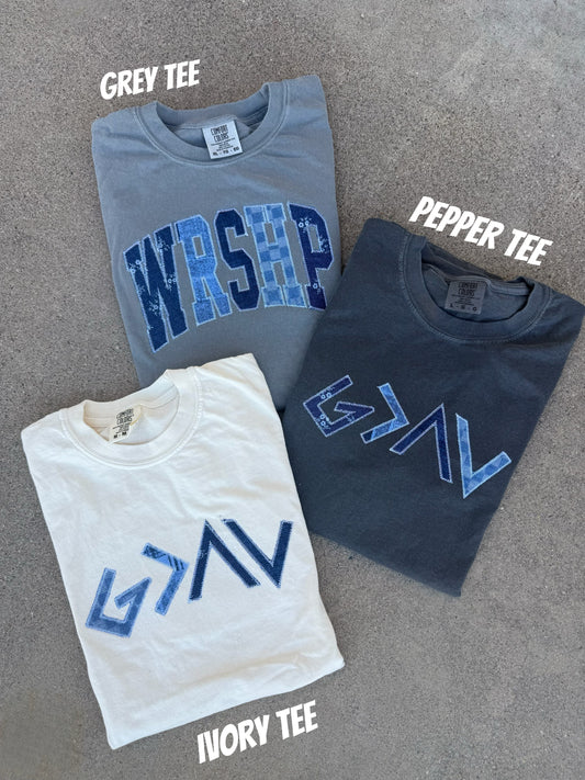 WHOLESALE denim embroidered tees