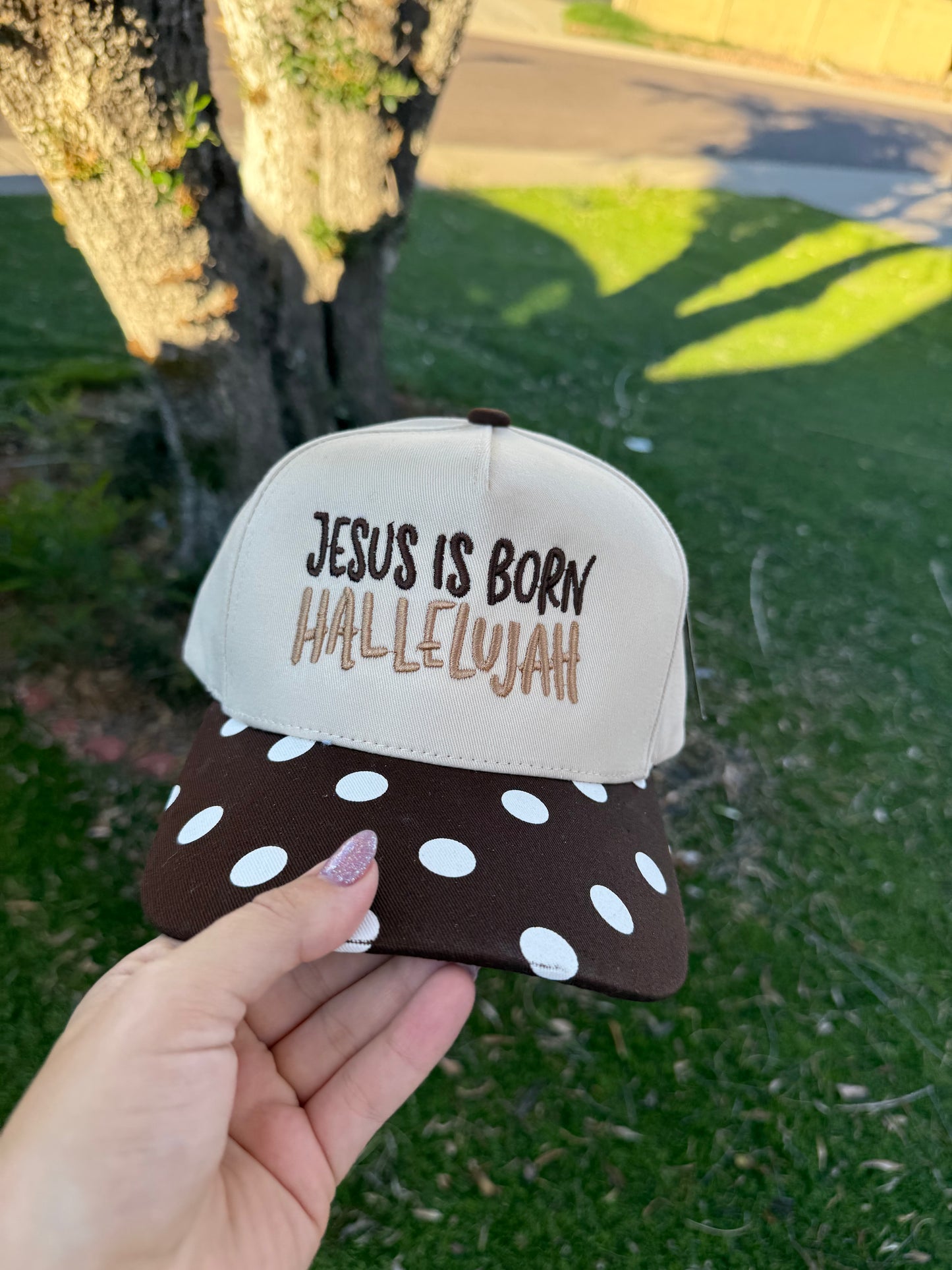 Jesus is born hallelujah trucker hat