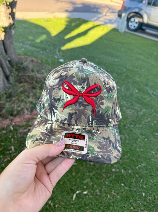 Red bow camo trucker hat